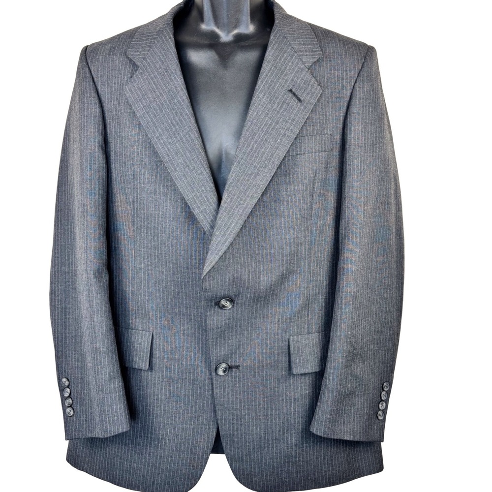 VTG Christian Dior Wool Two Button Suit Blazer Gray Pinstripe Notch Lapel 40R